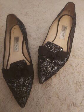 JIMMY CHOO SHOES GLITTER GALA BLING FLATS 39.5